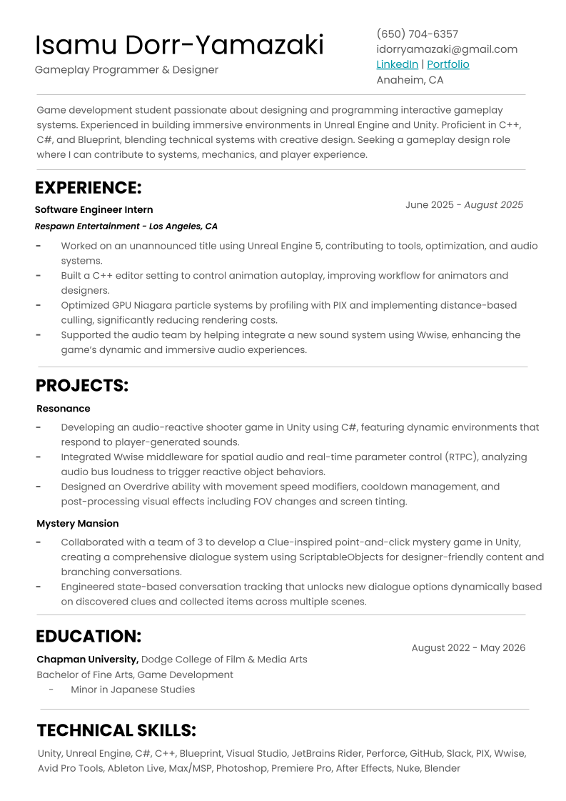 Isamu Dorr-Yamazaki Resume